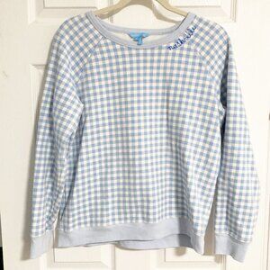 Draper James Natalie Sweatshirt Gingham 100% Cotton Terry Embroidered Size L